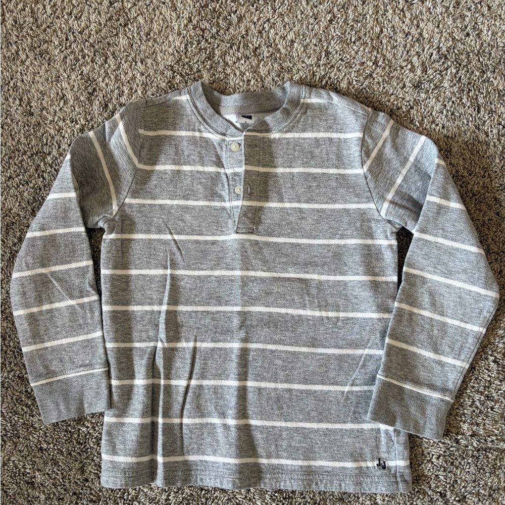 Janie and Jack Gray and White Striped Long Sleeve Tee